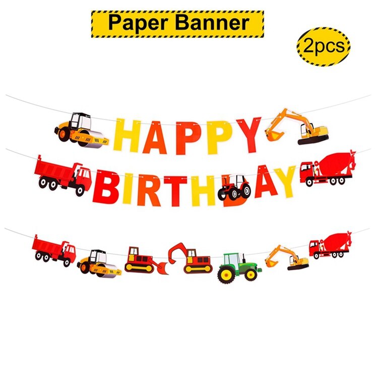 Byggefest ingeniørbiler fødselsdagsfest dekoration tillykke med fødselsdagsfest indretning baby shower gul lastbil balloner biler: Banner