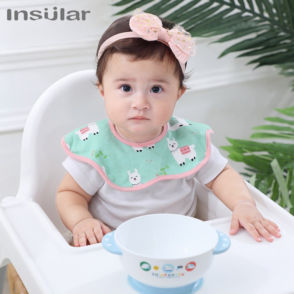 Insular Cartoon Print Baby Slabbetjes 360 Graden Draaibare Bandana Bib Waterdicht Eenvoudig Te Reinigen Speeksel Handdoeken Baby Kant Burp Doek
