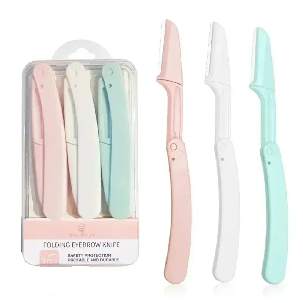 Depiladora Facial recortadora de cejas para mujer, navaja de bolsillo, depiladora de cejas, afeitadora con forma de cejas, 1/3 Uds.