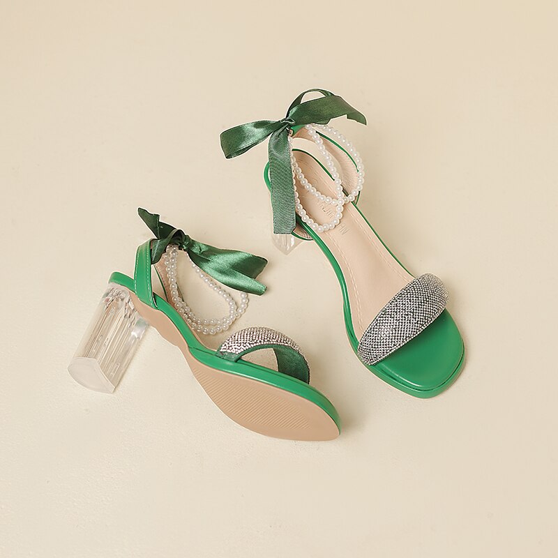 Damespumps Hoge Hakken Platform Sandalen Sexy Jurk Feest Bruiloft Schoenen Vrouwen Vierkante Teen Hoge Hak Kristal Vrouwelijke Sandaal kopen vanaf een prijs van 30