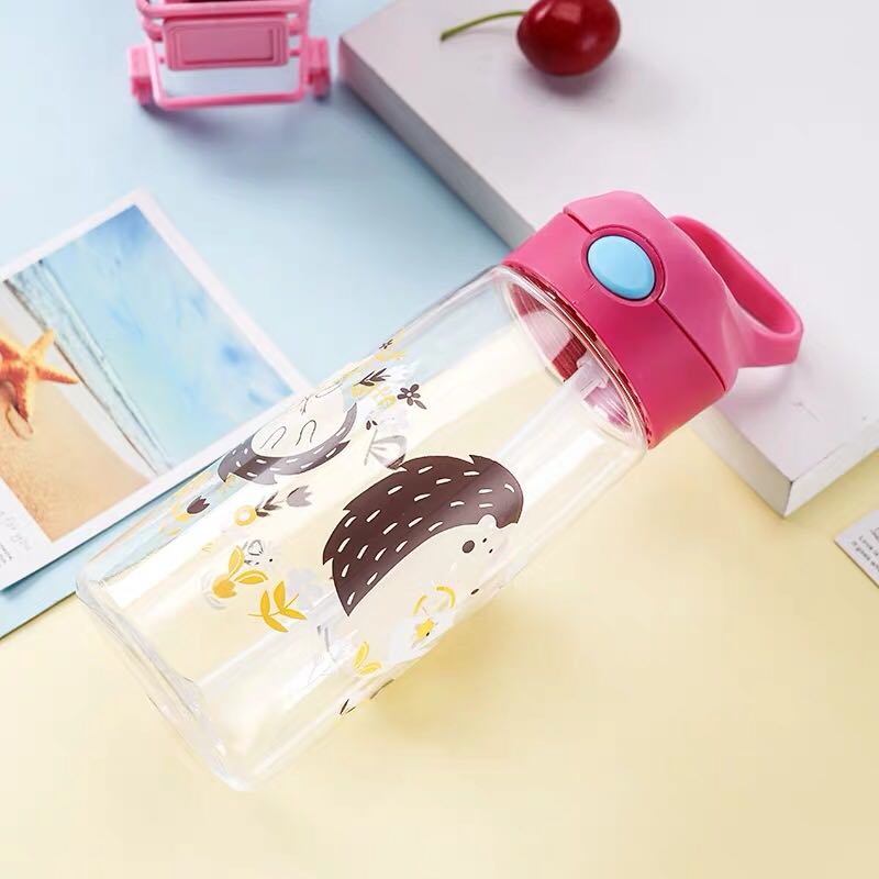 Botella de agua sin BPA para niños, con pajita, de silicona, 500ml, , ecológica, para la escuela: Peach
