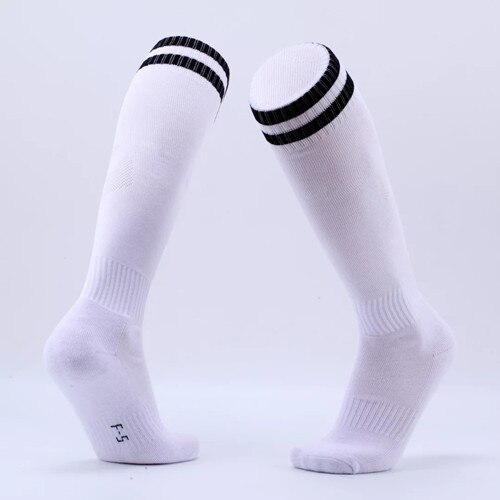 Kinder Erwachsene Fußball Socken Jungen Fußball kinder Oben Knie Plain Socken Lange Fußball Strümpfe Männer Über Knie Hohe Socken baseball: white with black / Kids size