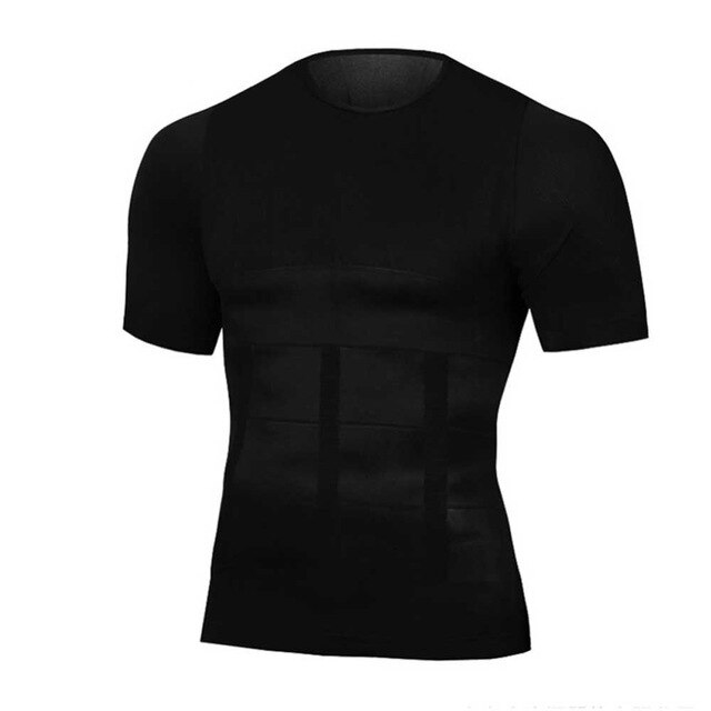 Men's Slimming Body Shaper Corset Shirt Compression Abdomen Tummy Belly Control Running Gym Sports Vest T Shirts Clothing: black with sleeve / XL