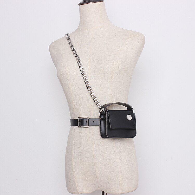 Xitao moda feminina nova cintura pacotes de ombro corrente pesada preto plutônio elegante deusa fan retalhos 2020 minoria cintura packs zp2086: Default Title