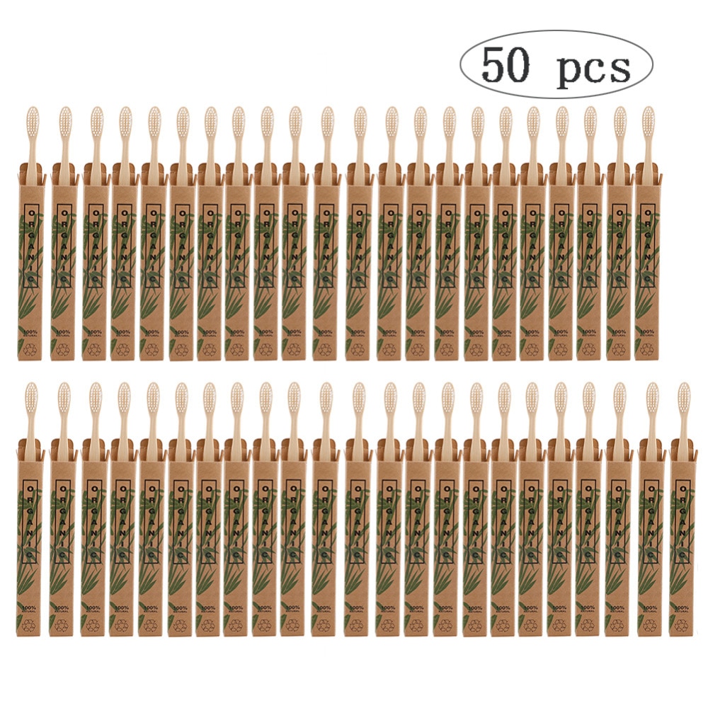 50pcs Natural Bamboo Toothbrush Wood Toothbrushes Soft Bristles Capitellum Fiber Teeth brush Eco-Friendly Oral Tooth Care: White