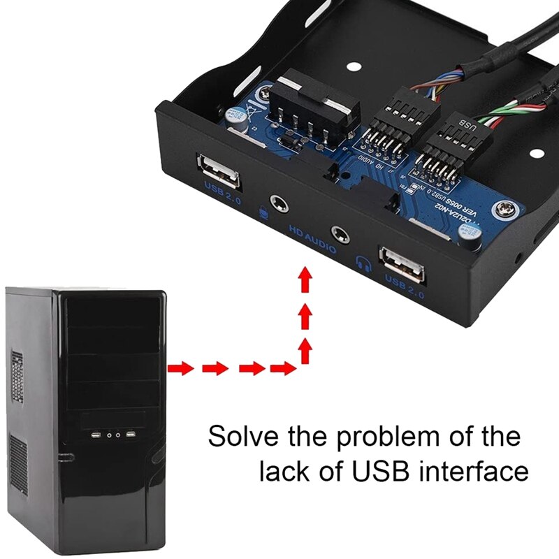 Multi-Functional Front Panel,USB2.0 HD-Audio Floppy Front Panel 3.5inch 9Pin to 2 USB2.0 Interface with MIC Audio Plug