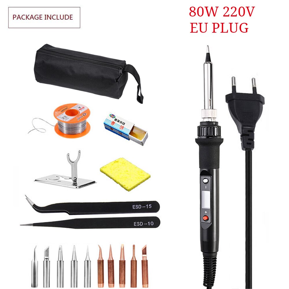 Digital Electric Soldering Iron Kit Welding Tools 110V 220V 60W 80W Ceramic Heat Temperature Adjustable Solder Iron Rework