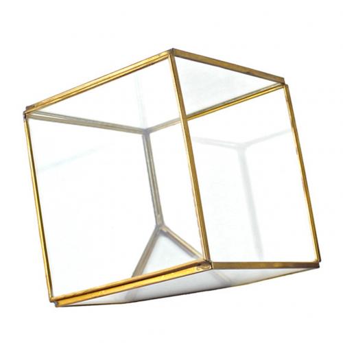 Micro Landscape Square Glass Flower Room Geometric Cubes Glass Terrarium Home Decor Plant Fleshy Flower Holder Vase Pot: Copper