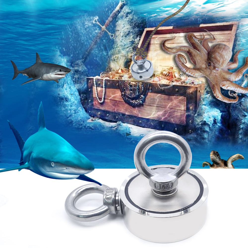 Anneau pour pêche à l'aimant en néodyme Super puissant, crochet à anneau pour récupération en profondeur 48mm, 60mm, 67mm, 75mm, aimant support de pêche tirant