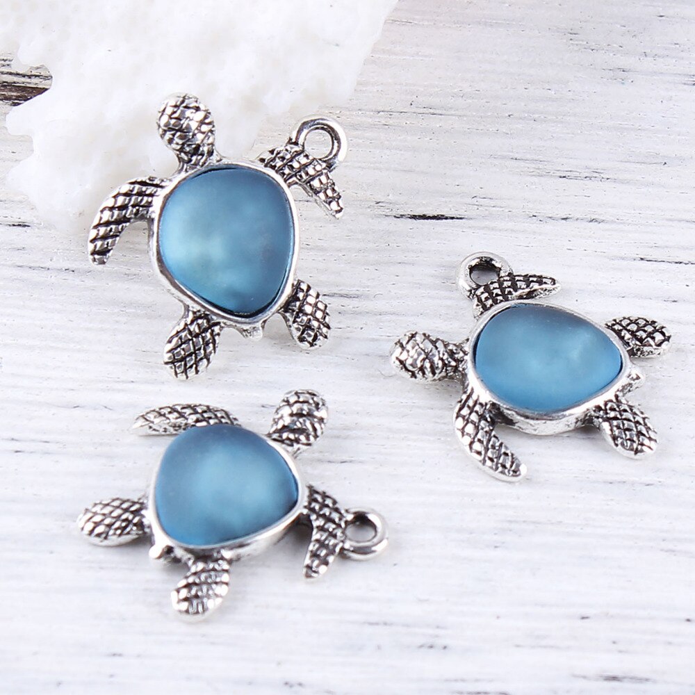 Schmuck Handgemachte Anhänger Zink Legierung Auf Silber Farbe Meer Schildkröte Blau Meer Glas Charme Zubehör Halskette DIY Entdeckungen, 5 PCs: 1