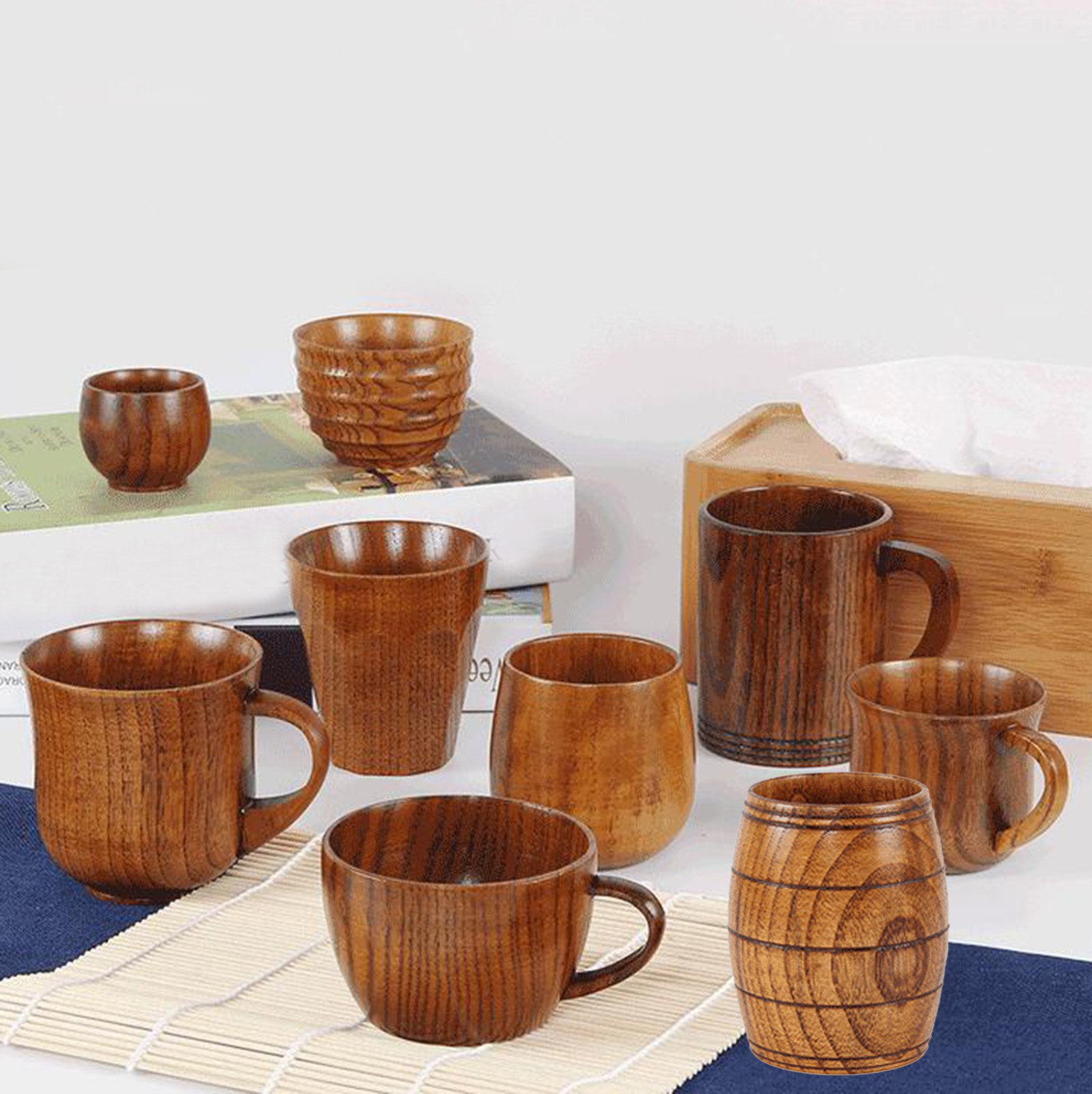 Vasos grandes de madera para el vientre hechos a mano, tazas de madera Natural para Cerveza, Té, café, leche, agua, Bar de cocina, vasos,