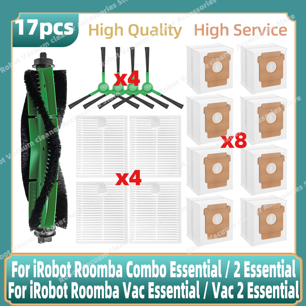 Compatible For iRobot Roomba Combo Essential / 2 Essential, Roomba Vac 2 Essential Parts Main Side Brush Bag Mop Hepa Filter