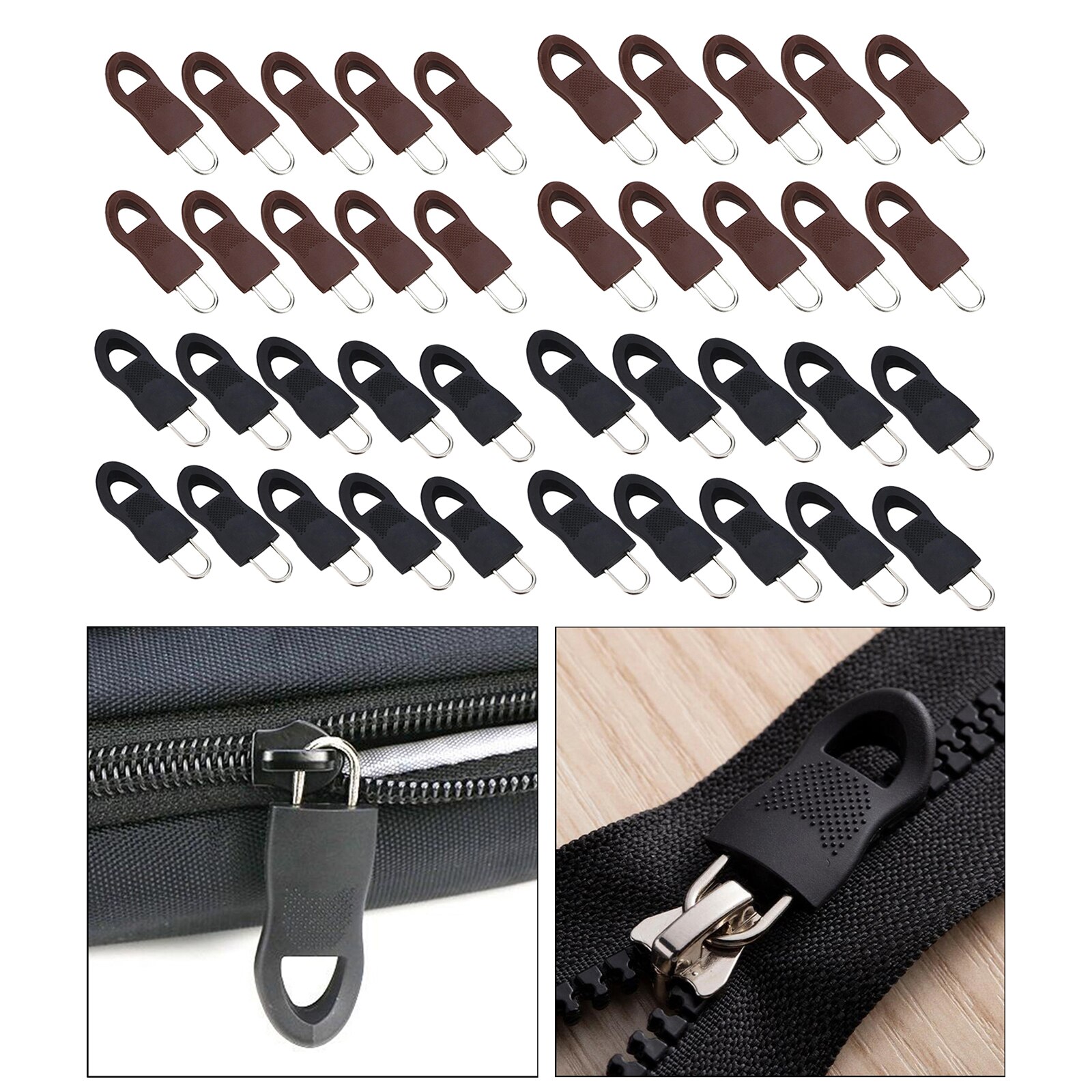 Fijador de cremallera desmontable, etiquetas de reparación, Pestaña de tirar para bolsas para ropa artesanal, 10x