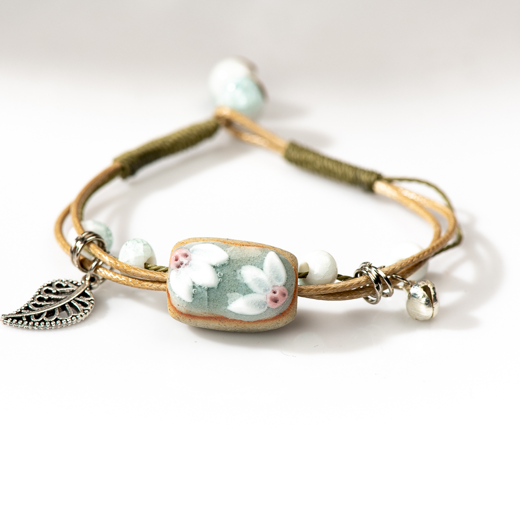 Forest Series Plant hand-kneaded Ceramic Adjustable DIY Bracelet For Women Jewelry #CZ501: Antique Bronze Plated