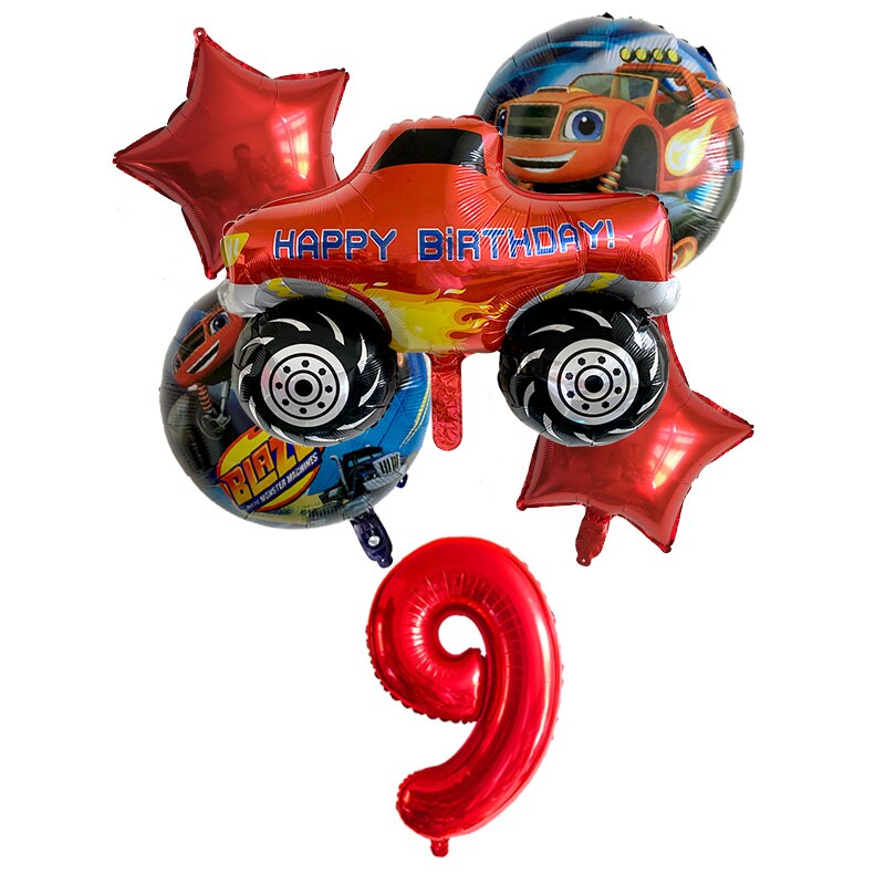 6Pcs Blaze En De Machines Folie Ballon Gelukkige Verjaardag Partij Decoratie Bal Jongen Tank Bus Fire Car ballonnen: Fluorescentie Geel