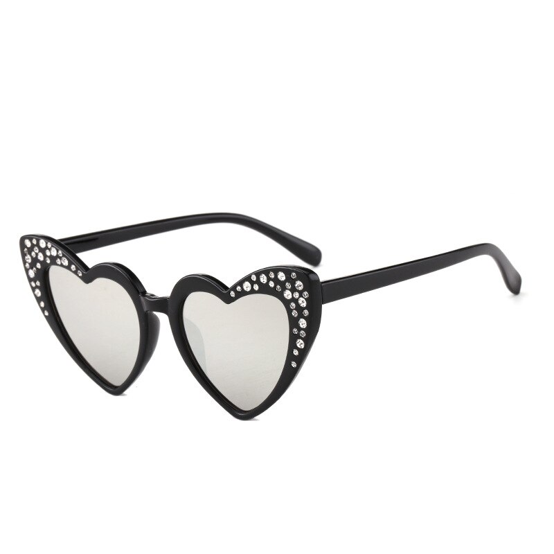 Gafas de sol con forma de corazón para niños y niñas, gafas con diamantes de imitación a la , gafas de sol para bebés, para niños, gafas con forma de corazón bonito: Plata
