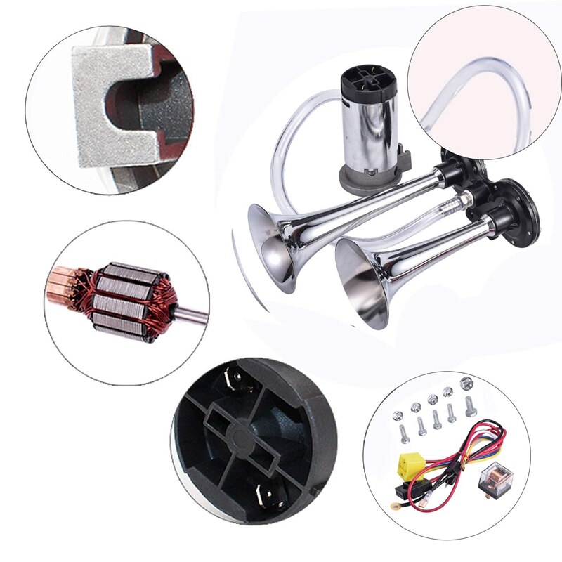 150db bil air horn kit, super høyt twin tone forkromet sink dual trompet air horn med kompressor for alle 12v biler bil t