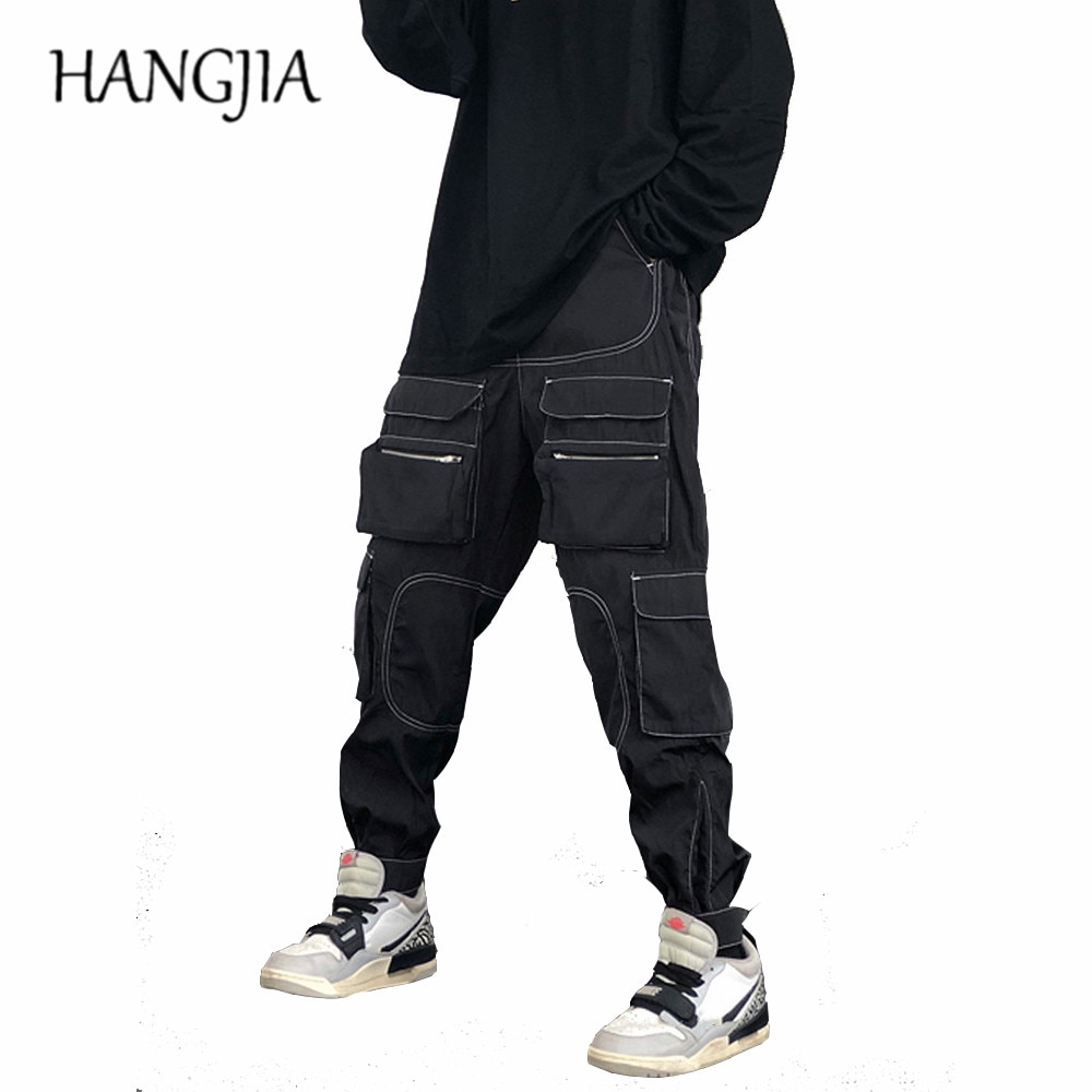 Mehrere Taschen Hüfte hüpfen Radfahrer Ladung Hosen Männer Hübscher Streetwear Funktion Jogger Hosen Klettverschluss Verschluss Hosen für Männer