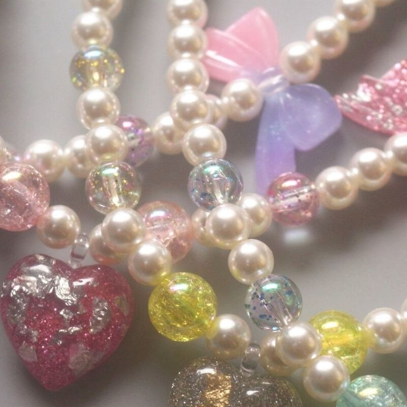 Børn perle halskæde armbånd sæt børn glitter hjerte stjerne vedhæng halskæde piger prinsesse perle legetøj børn & #39 ;s smykker
