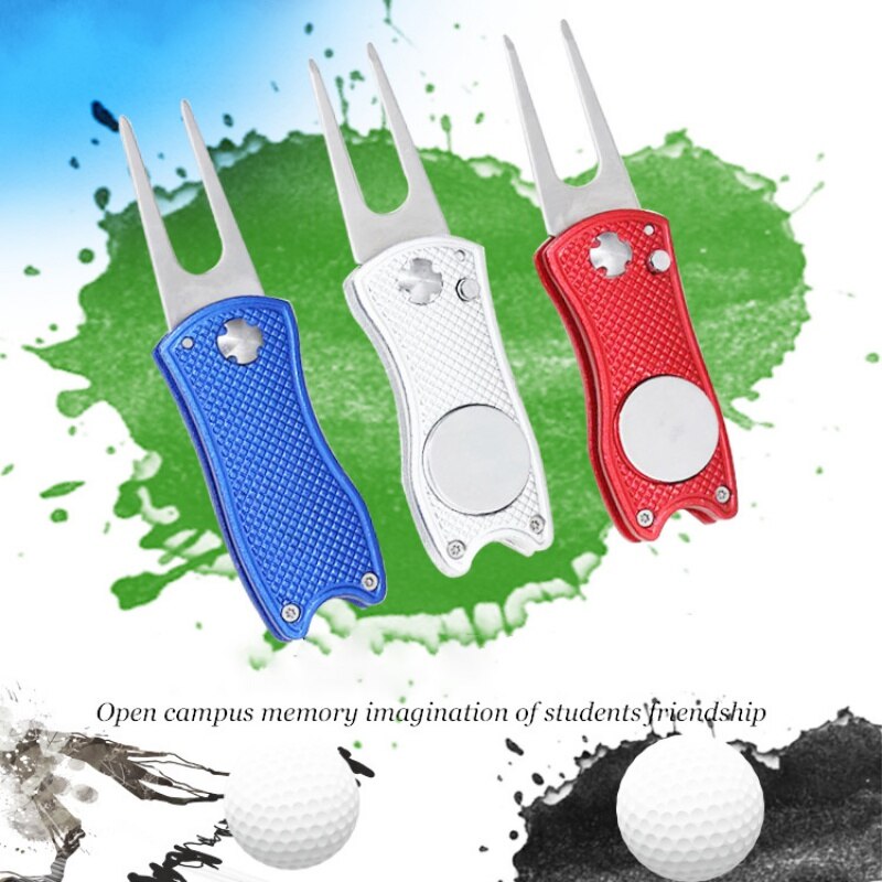 Foldable Golf Divot Tool with Golf Ball Tool Marker Pitch Groove Cleaner Golf Pitchfork Golf Accessories Putting Green Fork