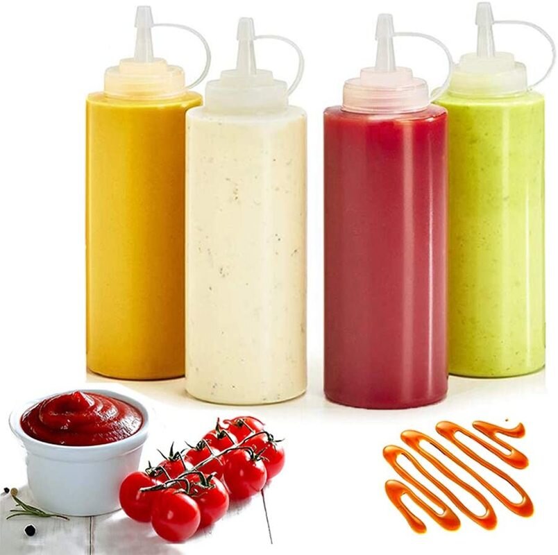 Refillable Squeeze Squirt Condiment Bottles Plastic Condiment Container for Kitchen Ketchup Mustard Sauces Olive Oil Gravy Boats