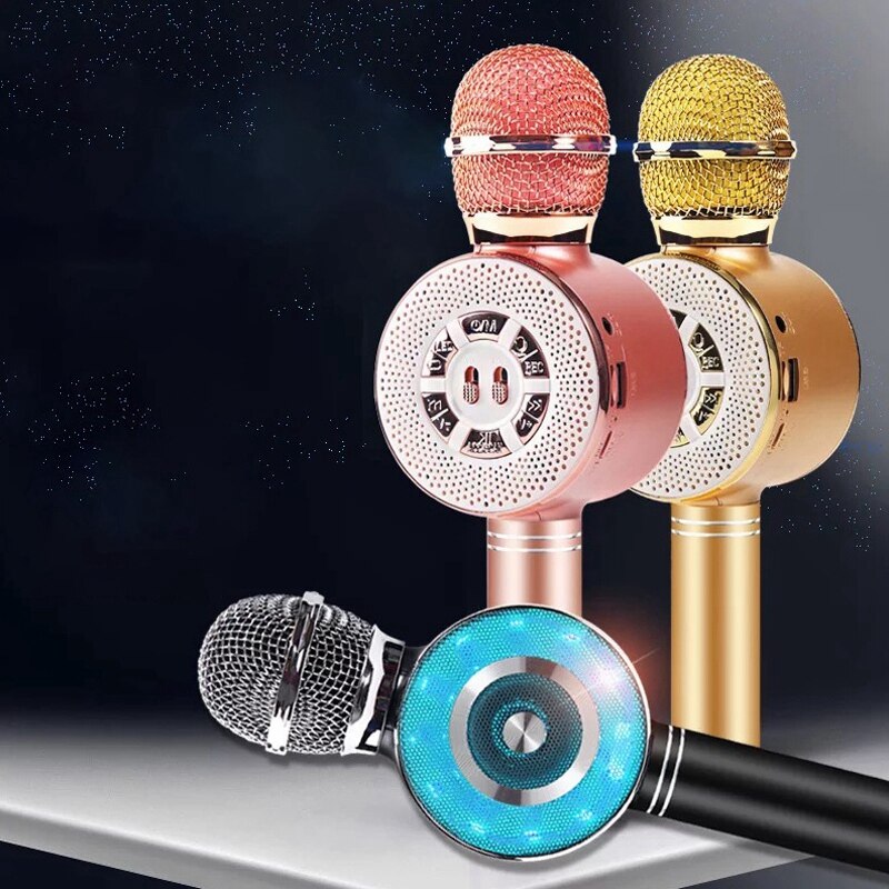 Wireless Bluetooth Karaoke Microphone Handheld Speaker Singing Machine with LED Light for Christmas Year/Party/Home/Birthday