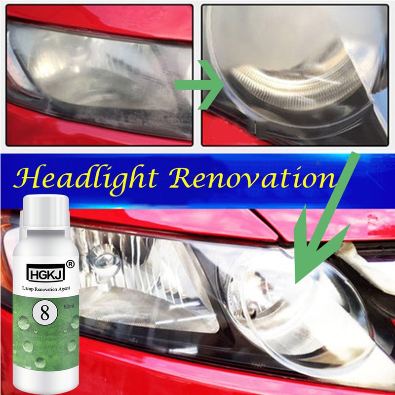 Hgkj bil strålkastare reparation renoveringsverktyg hgkj -8-50ml lampa polermedel + rengöring trasa sandpapper kit universal auto care tools