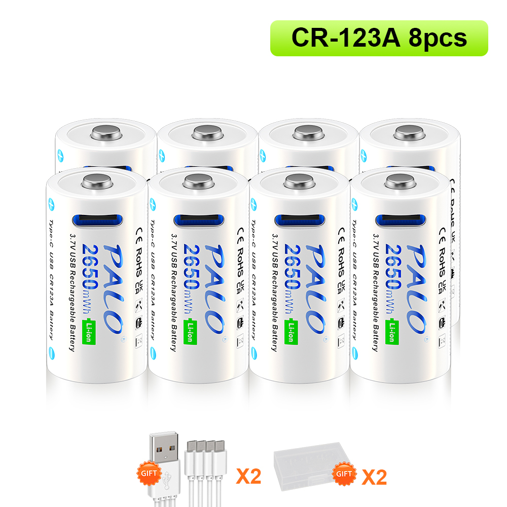 16350 USB CR123A Rechargeable Battery with Type C Port 2650mWh CR123 16340 Batteries Pack RCR123 Lithium Charge for Flashlight: SKY BLUE