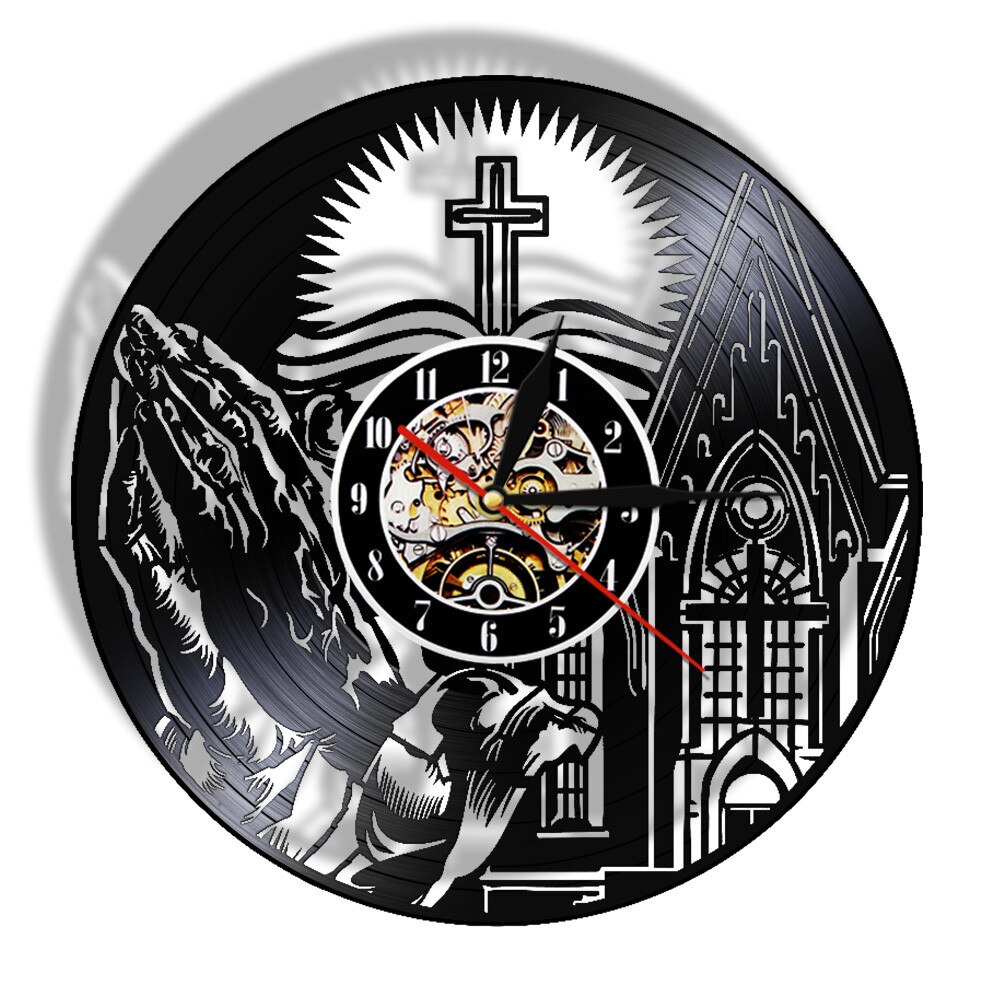 handgefertigt Vinyl Wanduhr Uhr Jahrgang in Gott der Zeit Schrift Bibel Kreuz Saat Jesus Christian Religiöse Spirituelle Rekordzeit: Nein LED
