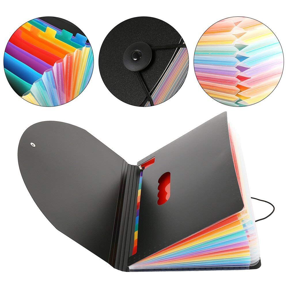 13 Pockets Expanding Files Folder A4 Expandable Portable File organizerMulticolour Stand Plastic Business File Organizer Box
