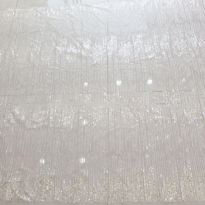 Gold/silver Sequin Fabric Embroidered beading Mesh African Lace Stripe Sequin Fabric for wedding Dress Made A0358L