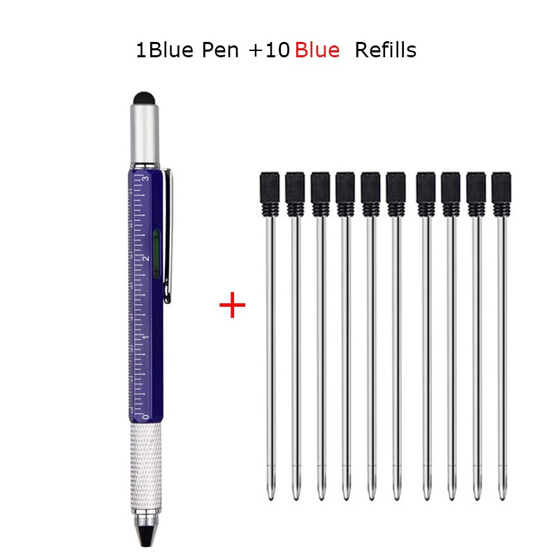 6-in-1-Multitool-Kugelschreiber руkuu Caneta 1 mm schwarze blaue Tinte Touchscreen-Eingabestift Bauwerkzeuge für Papa Ehemann Männer: Freier Raum