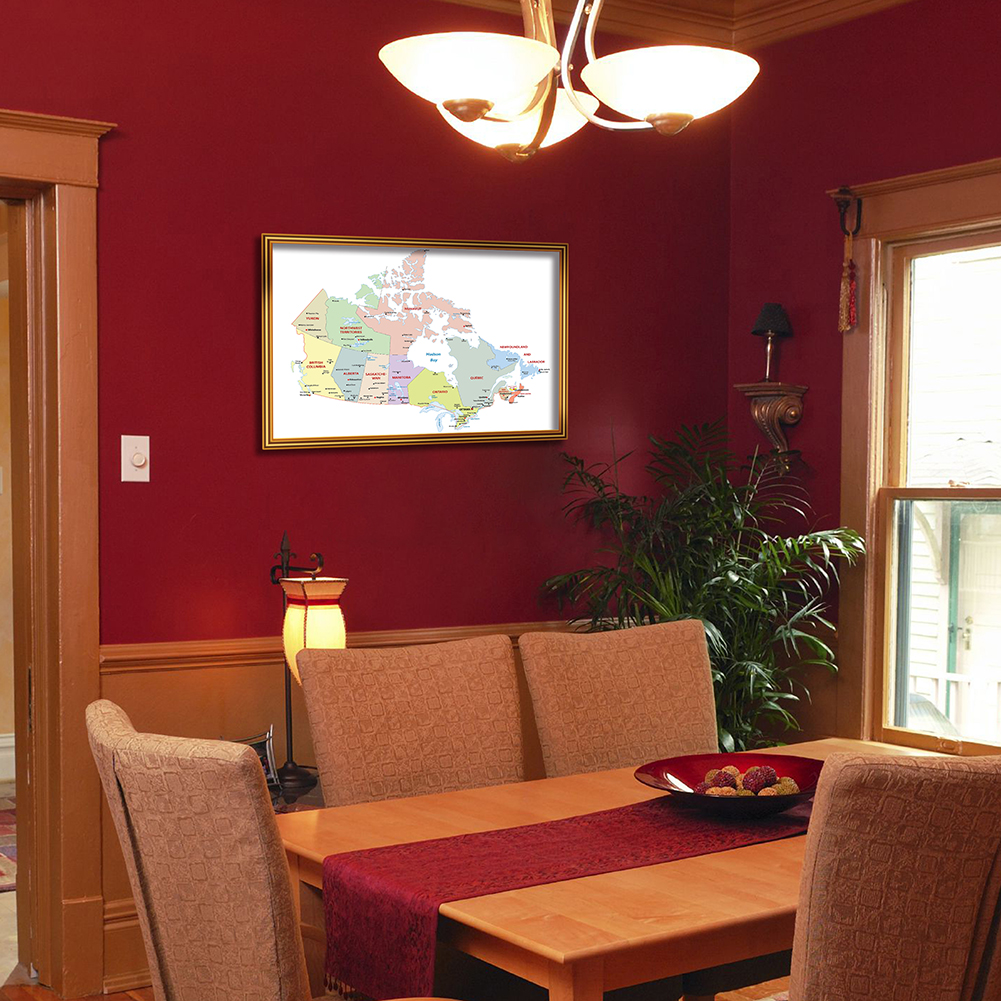 84*59cm In French The Canada Map Political Map Wall Art Poster Canvas Painting Classroom Home Decoration School Supplies