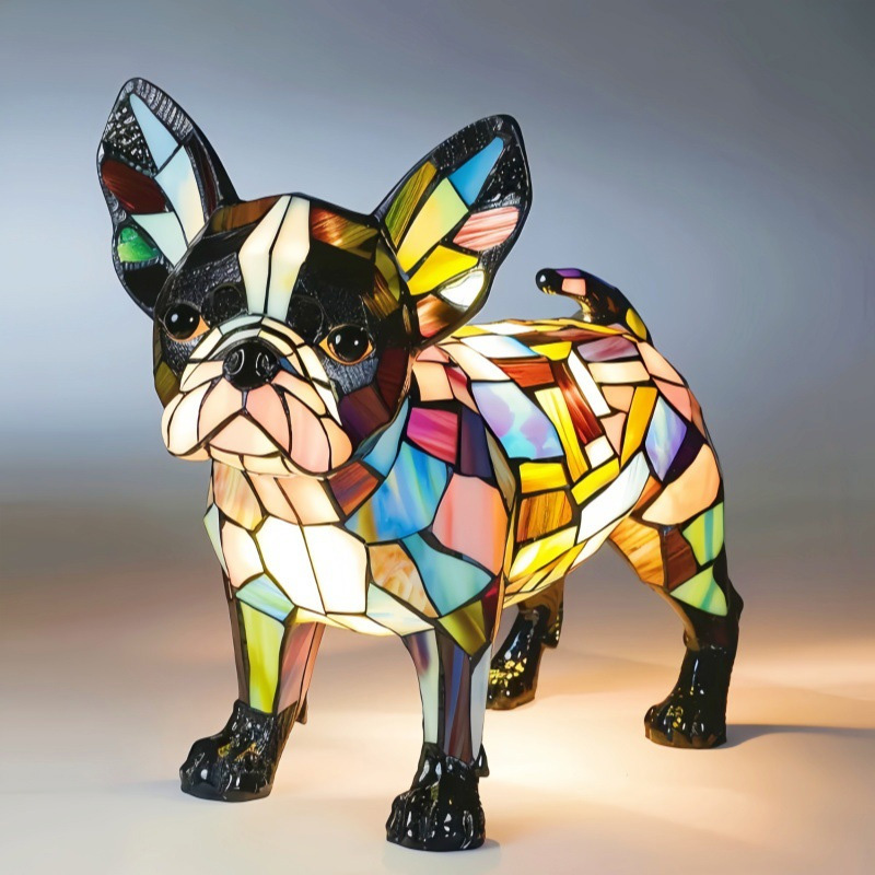 Kattelampe i farget glass, retro magisk katt i farget harpiksbordlampe - søt led-lampe med kjæledyrtema for hunde- og katteelskere: Champagne