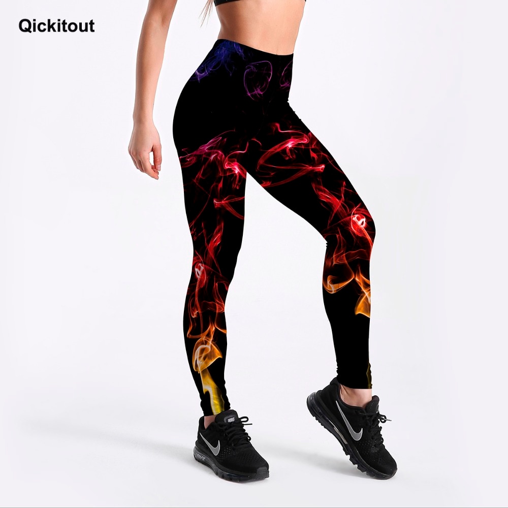Qickitout 3d digital neon trykt til kvinders leggings sort slank fitness leggings midt talje ankel længde bukser afslappet træning