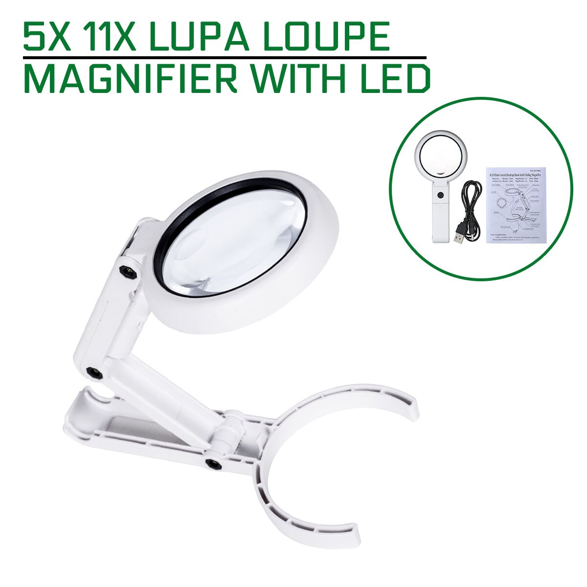 5X 11X Lupa Loupe Magnifier Folding Lamp Reading Portable Handheld Illuminated Magnifying Glass With 8 LED Lights for Newspaper
