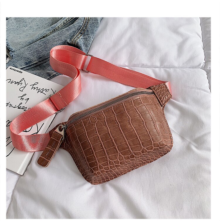 Casual Taille Tas Voor Vrouwen Alligator Lederen Fanny Pack Telefoon Pouch Borst Packs Dames Brede Band Riem Bag Vrouwelijke Crossbody flap: Roze