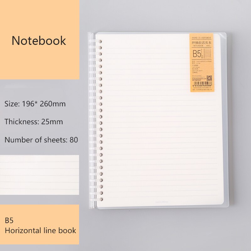 A5/ B5 créativité feuilles mobiles étudiant Pp cahier Transparent filles simples amovible bloc-notes journaux fournitures de papeterie scolaire: B5 horizontal line
