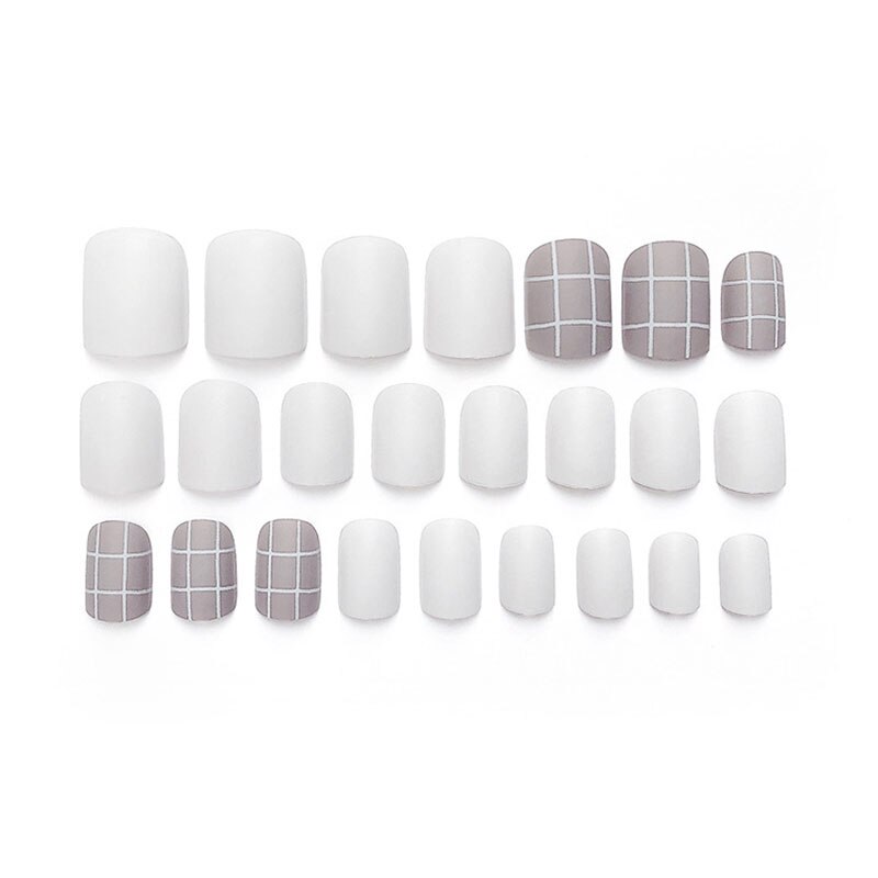24Stck eins Grau Weiß kurz matt falsche näGel tragbar Volle Abdeckung drücken sie auf nagel acryl nagel produkte mit 2g kleber für mädchen DIY
