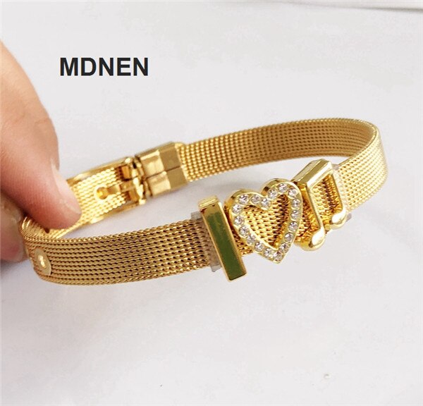 Rvs Keeper Mesh Armband met 3 pcs "I LOVE MUSIC" Slide Charms, Keeper Armbanden, DIY Sieraden: set 3