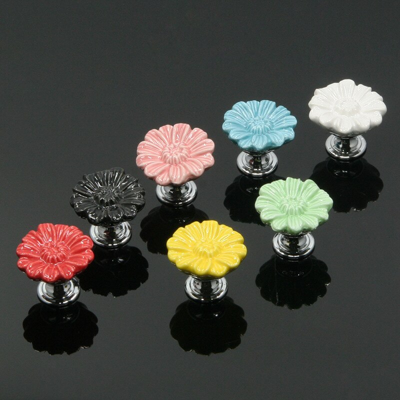 33mm farverige keramiske blomsterskabsknapper dørtrækhåndtag skabskuffe garderobemøbler håndtagsknapper