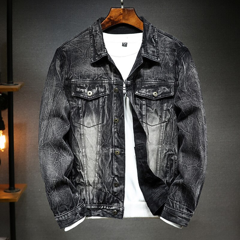 Gray Black Men's Denim Jacket Youth Lapel Stylish Slim Casual Denim Jacket