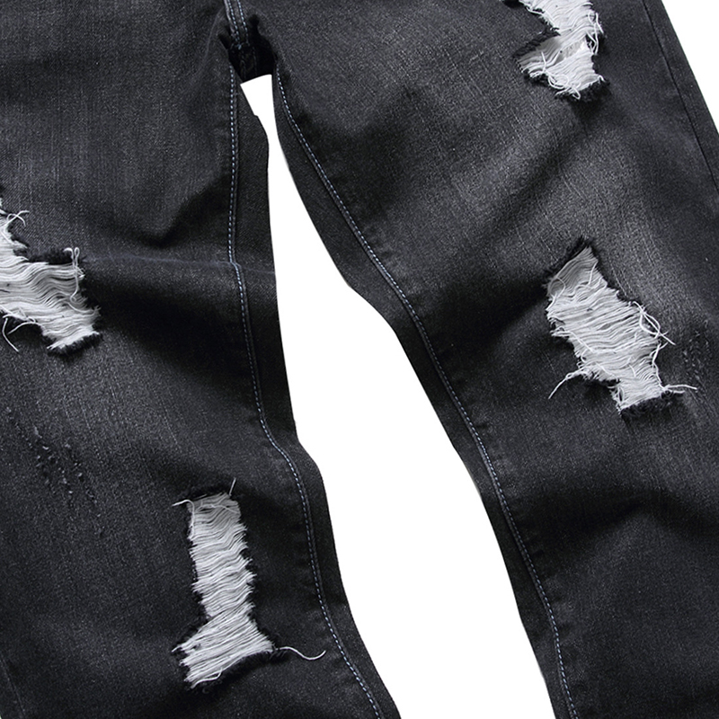 Jean déchiré droit pour homme, pantalon en Denim noir, grande taille, troué