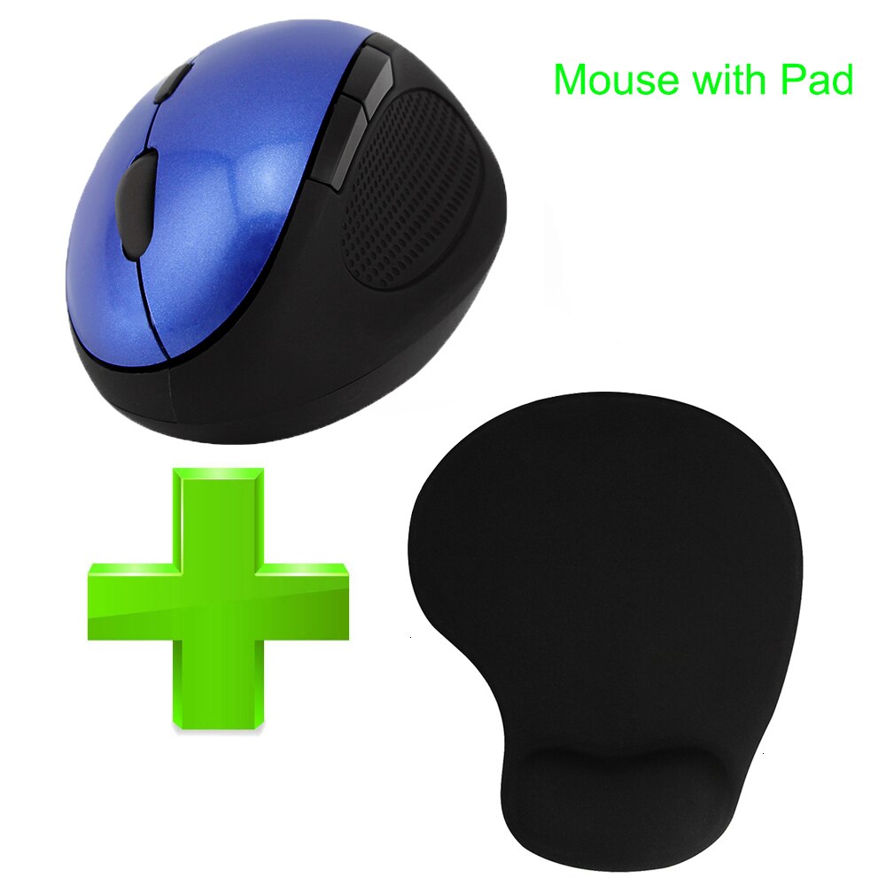 Mini mão pequena mause do computador 5d do usb de dpi com a almofada do rato 2.4g sem fio ergonômico rato vertical ótico dos ratos do jogo 800/1200/1600: Blue Mice And Pad
