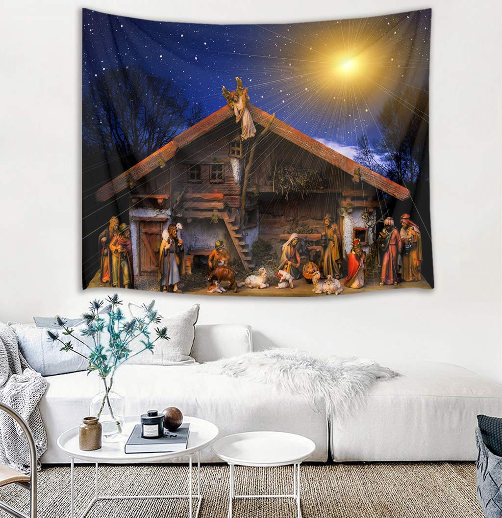 Christmas Starry Sky Tapestry Jesus Nativity Manger Scene Wall Blankets