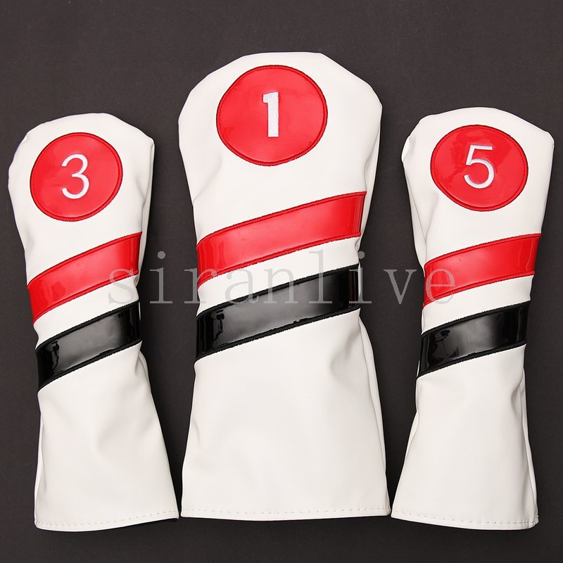 Golf Club #1 #3 #5 Wood Headcovers Driver / Fairway Rescue Woods / Hybrid PU Leather Head Covers Set Protector: white135