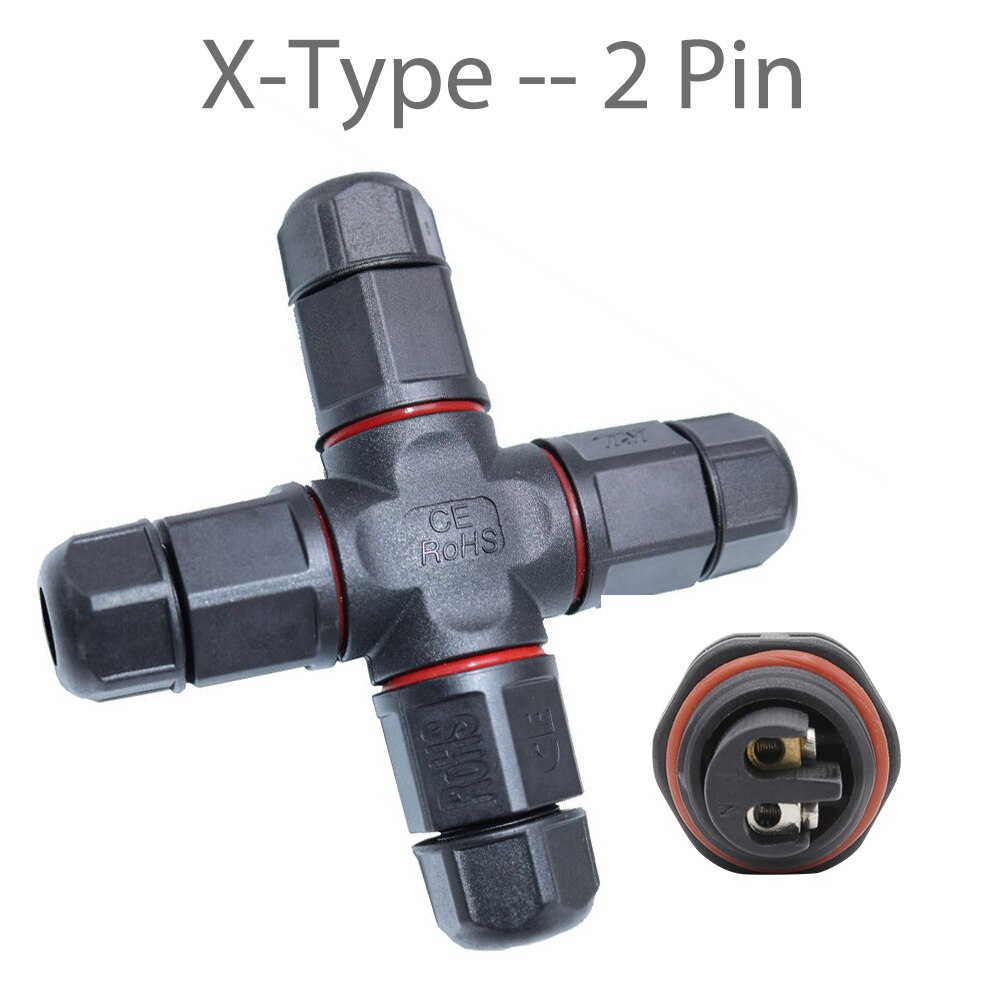 Waterproof Connector 2 Pin 3 Pin 380V T/I/X Shape Cable Wire Screw Adapter IP68 Electrical Terminal Connectors LED Outdoor Light: X Type 2 Pin