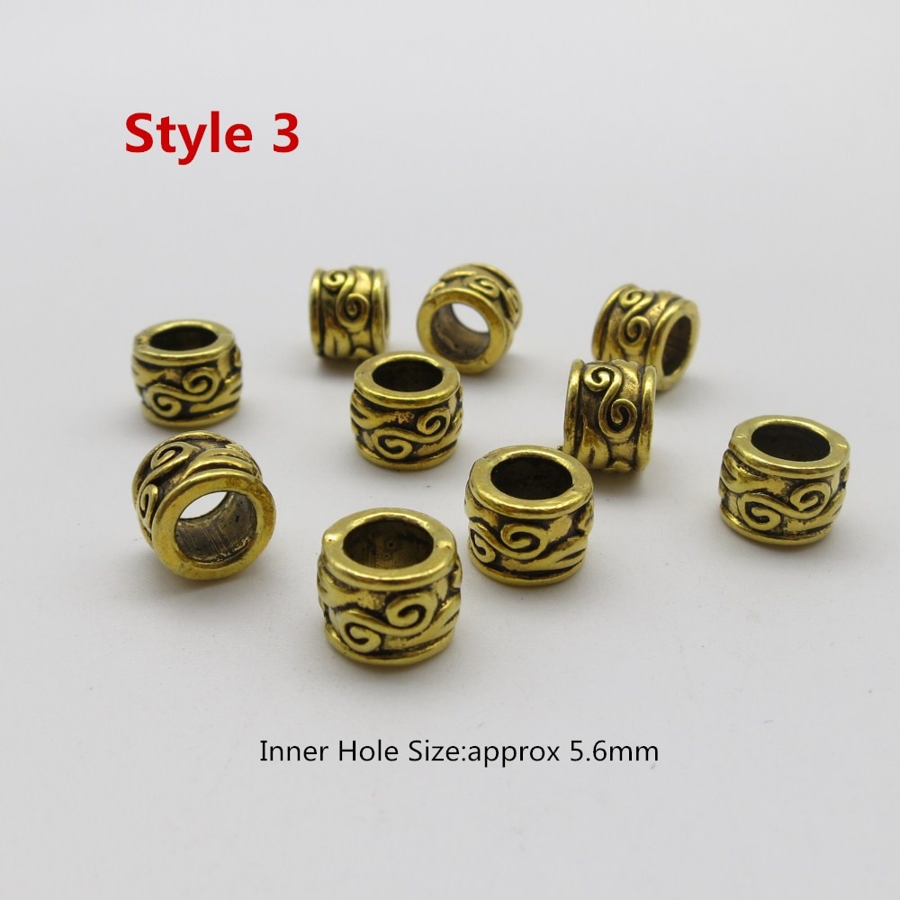 10 teile/paket Antike Gold Wikinger haar flechten furcht dreadlock Bart perlen ringe rohr für mädchen frauen männer Frisuren Zubehör: 10Stck Stil 3