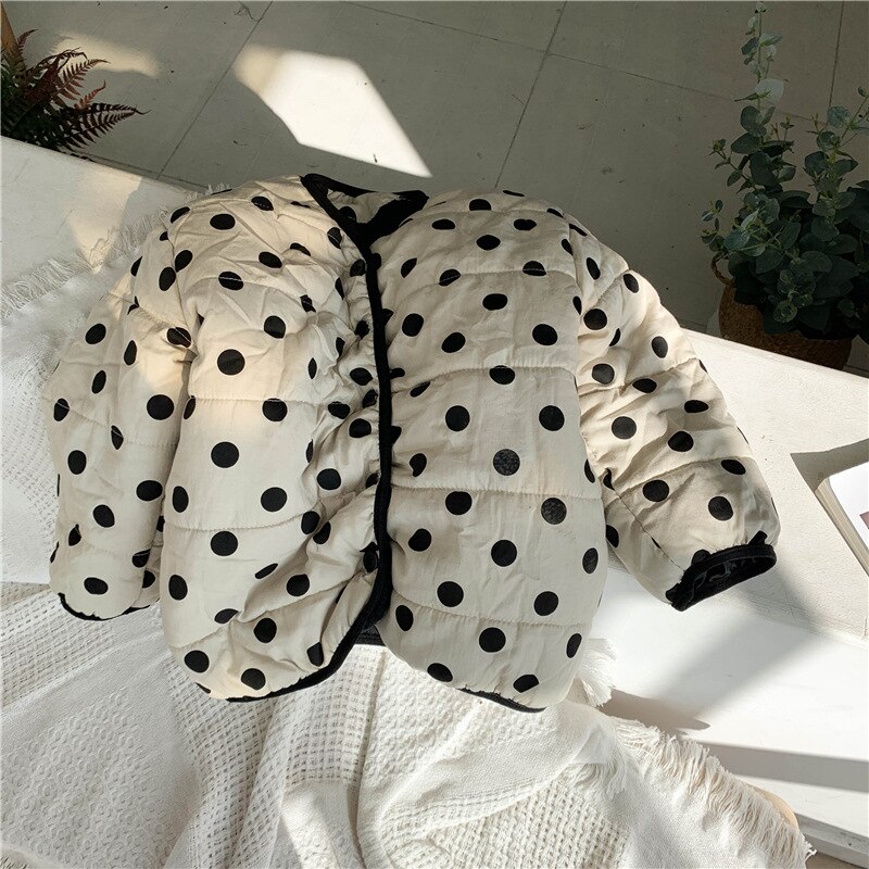 Children's Down Jackets Winter Toddler Girl Polka Dot Warm Jackets Kids Parkas Toddler Girl Plus Velvet Thick Coat 2-8Y
