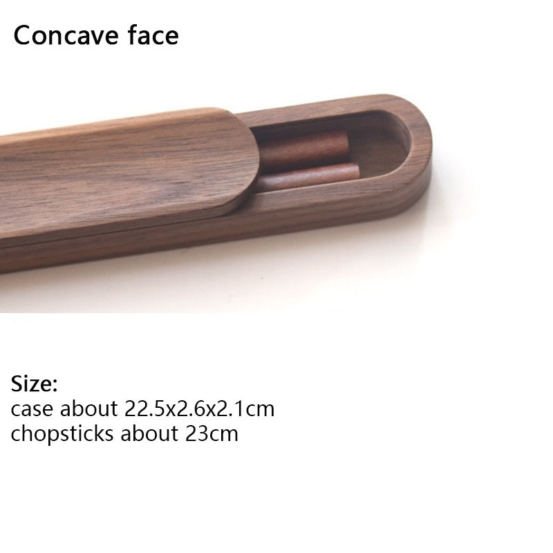 Wooden Life Minimalist Chop Sticks Black Walnut Solid Wood Chopsticks Set with Box Case Portable Outdoor Travel: concave-23cm